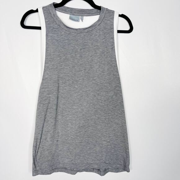 Athleta Small S Heather Gray White Colorblock Racerback Tank Top Crew Neck - Picture 1 of 7